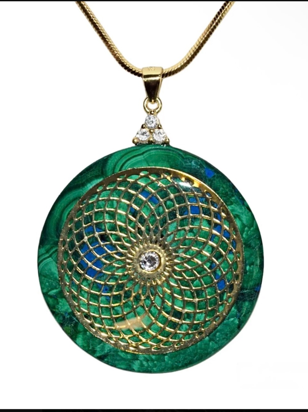 65ct. AZURITE-MALACHITE + Swarovski Torus Vortex Amulet - Handmade